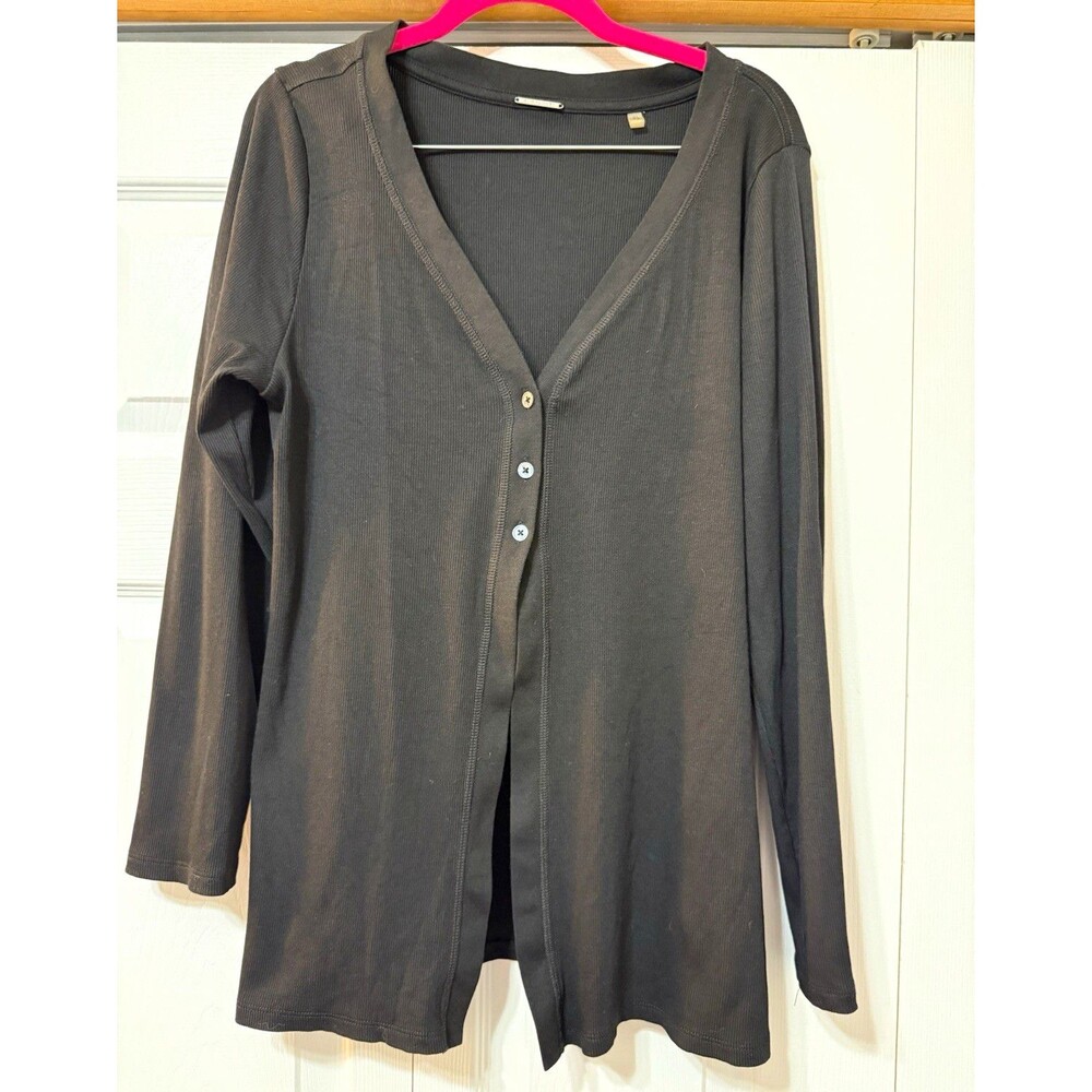 Elie Tahari Black Rib-Knit V-Neck Button Front Cardigan Sweater Women’s L